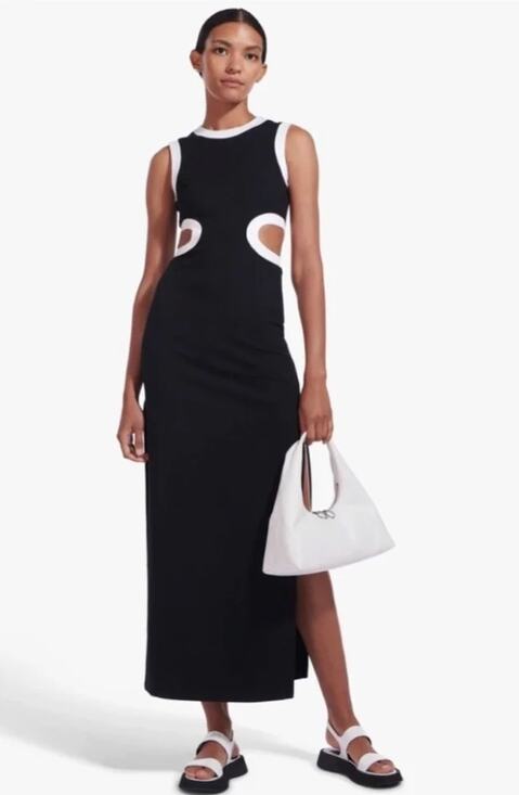 STAUD Dresses & Skirts - Staud Dress Medium Dolce Midi Black White Party Downtown Chic Minimalist Elegant